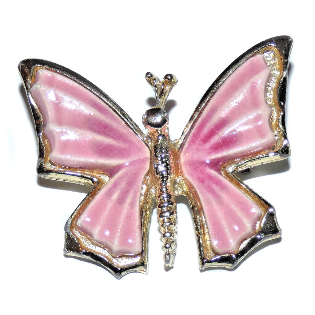Vintage Signed Beatrix Butterfly Brooch Pink Pretty Elegant Flying Insect Wings